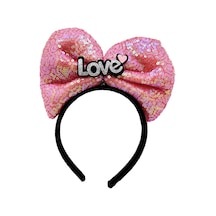 Led Işıklı 3 Farklı Fonksiyonda Yanan Gümüş Love Yazılı Fuşya Pembe Fiyonk Taç 20x17 Cm 5691 "