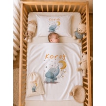 Erkek Bebek Doğum Hediyesi İsme Özel 80x80 Cm Bebek Battaniyesi 35x45 Cm Yastık Kılıfı Ham Bez Kıyafet Kesesi 2068ybk0x Krem