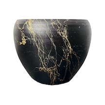 BİTKİ TASARIMI EV DEKORASYON SİYAH ÜZERİ GOLD MERMER EFEKTLİ TOPRAK SAKSI SAKSILIK SALON ÇİÇEKLİK - 15 CM
