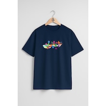 Bahriyeli Collection Oversize Matematik Sayılar Numbers Göğüs Tasarımlı Unisex T-shirt Lacivert