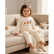 Tuffy Alt Üst Takım Krem Kız Bebek Sunflower Embrace Temalı İkili Pudra Renk Latte