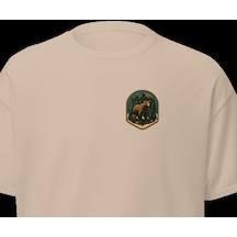 Wildstyle Boz Ayı Renkli Vintage Yaban Hayat Doğa Orman Rozet Baskılı Unisex Bisiklet Yaka Pamuklu Tişört Camel