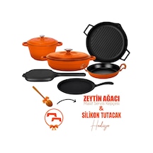 Lava Döküm 6x Trendy Serisi 9 Parça Tencere & Tava Seti Turuncu Kırmızı
