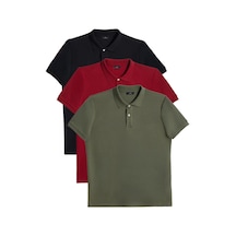 Tudors Erkek 3'lü Paket Siyah-bordo-haki Slim Fit Dar Kesim Pamuklu Düz Pike Polo Yaka Tişört-33095 Multi Çok Renkli