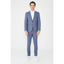 Mavi Dokulu Yazlık Modern Slim Fit Takım Elbise Desenli Mavi Dokulu Yazlık Modern Slim Fit Takım Elbise Desenli