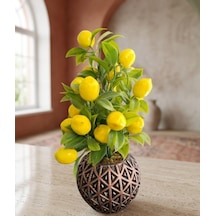 Yapay Limon Ağacı Aranjmanı Geometrik Saksıda - 25 Cm Çok Renkli