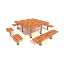 Piknik Masası Ahşap 180cm, 4 Tarafı Oturmalı-600