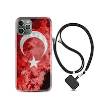 Apple Uyumlu iPhone 12 Pro Kılıf Boyun Askılı Şanlı Türk Bayrağı 1315