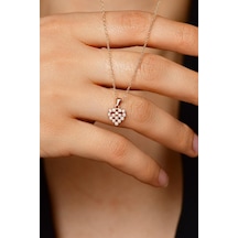 Zirkon Taşlı Rose Kalp Model Minimal Gümüş Kolye
