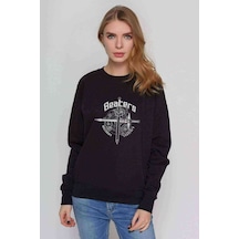 S Baskılı Siyah Kadın Sweatshirt