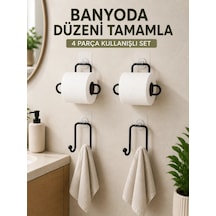 Banyo Ve Mutfak İçin 4 Parça Set 2 Adet Kağıtlık 2 Adet Havlu Askısı Siyah
