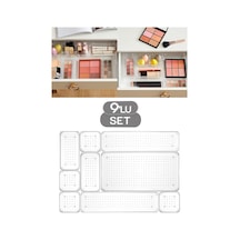 9 Parça Banyo Kozmetik Takı Düzenleyici Makyaj Organizer - Modüler Çekmece Içi Düzenleyici Gri