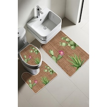 Modern Desenli Dijital Baskı 3 Lü Banyo Paspas Takımı Yıkanabilir Kaymaz Tabanlı Klozet Takımı Klz0020 Renkli