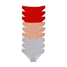 9 Adet Süper Eko Set Likralı Kadın Slip Külot Kırmızı Ten Gri Standart