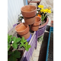 3 Lü Set Toprak Saksı 13 14 Cm, Terracotta Pişmiş Kil 3 Adet