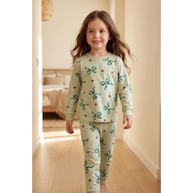 Zuzunga Kız Çocuk Fiyonk Ve Puantiye Desenli Uzun Kollu Pijama Takımı Yeşil