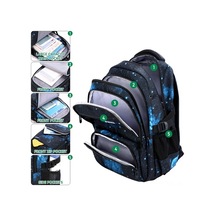 Pazly Öğrencilik İçin 3'lü Set: Sırt Çantası + Yemek + Kalem Kutusu, Mavi Pırlanta Desenli, 32x20x43 Cm, Siyah/yıldızlı Gökyüzü/mavi Çok Renkli