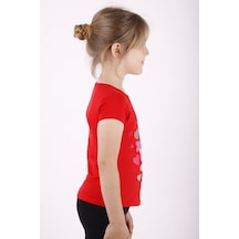 Toontoy Kids Toontoy Kız Çocuk Kalpli Tavşan Baskılı Tişört Kırmızı