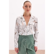 Sateen Yırtmaç Detaylı Gömlek - Haki-136104 Haki