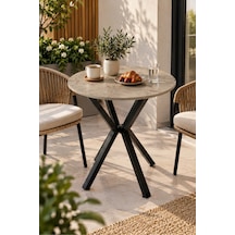 Sulorahome Yuvarlak Mutfak Masası 70 Cm Çap Metal Ayaklı Modern Tasarım Vizon - Traverten
