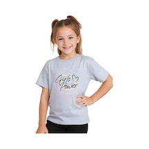 Panios Kids Girls Power Baskılı Kız Çocuk Kısa Kollu T-shirt Gri