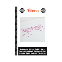 Premium Dikkat Çekici Tarz Festival Makyajı Gösterişli Stil Pembe Taşlı Makyaj Yüz Süsü