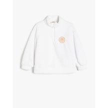 Koton Dik Yaka Yarım Fermuarlı Uzun Kollu Peluş Sweatshirt Beyaz 5wkg10673ak Beyaz