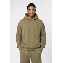 Erkek Respire Basic Oversize Hoodie Haki