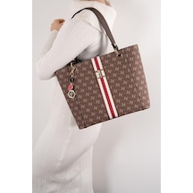 Silver Polo Sp1176 Kadın Omuz Çantası Şeritli Monogram Kahve-kahve