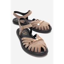 Luvishoes Chıela Vizon Süet Hakiki Deri Bilekten Bantlı Kadın Sandalet