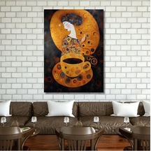 Tekli Dikey Kanvas Mutfak Tablosu Kahve Köşesi Kadın Ve Fincan, 30 X 40