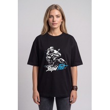 Black Nova Oversize Baskılı Unisex %100 Pamuk T-shirt Stupid Fast Siyah