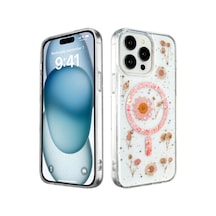 Apple iPhone Uyumlu 15 Pro Kılıf Daisy Simli Magsafe Kapak - Pembe Bz8683140729639