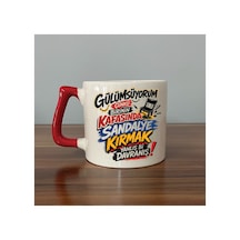Gülümsüyorum Çünkü İnsanların Kafasında Mor Kulplu Prime Mizahi Hediyesi Bardak Kupa Fincan Mug Kırmızı Kulp