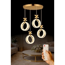 Athena Model 4 Lü Gold Kaplama 3 Renk Kumandalı Salon Mutfak Oturma Yatak Odası Modern Led Avize Sarı