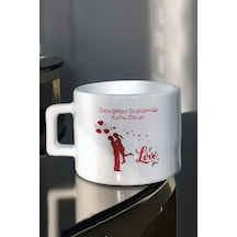 Sevgililer Gününe Özel Sevgiliye Hediye Kırmızı Sarılan Çift Baskılı Çay-Kahve Fincanı