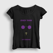 Presmono Kadın Crazy Train Ozzy Osbourne T-shirt Siyah