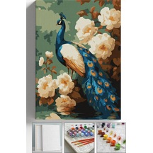 Sayılarla Boyama Seti Numaralı Tuval Fırça Boya Askı Aparatı Dahil Set 40x50 Cm - Çiçekli Tavus Kuşu