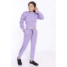 Toontoy Kids Toontoy Kız Çocuk Bisiklet Yaka Düşük Kol Crop Eşofman Takım Lila