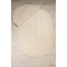 Spagetti Oval Krem 2'Li %100 Pamuk Banyo Halısı Paspası Seti Krem