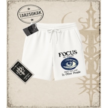 Tarzsokak Gotik & Grunge Streetwear Focus On Yourself Unisex Şort Beyaz