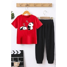 Uyguntarz Çocuk Sleep Panda Alt - Üst Eşofman Takımı Kırmızı