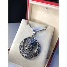 Aslan Lion Gotik Erkek Çelik Kolye Işıklı Kutuda Sevgiliye Eşe Babaya Arkadaşa Kolye Beyaz