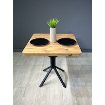 Roma Atlantik Çam Mutfak Yemek Masası Balkon Masası Kavisli Köşe Metal Siyah Ayak 80 Cm