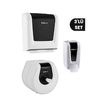 Flosoft 3'lü Hijyen Seti, F069 Wc Kağıt Verici + F114 Z Katlamalı Havluluk + F248 Ml Sıvı Sabunluk Beyaz