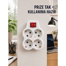 Anahtarlı 4 Lü Priz Adaptörü Direkt Prize Takılan Kompakt Priz Çoklayıcı 0-2