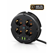 4'lü Akım Korumalı Çoklu Priz 2200w 1050j 2 Usb 2 Type-c 10a 2m Sarılabilir Kablolu 0.2 M