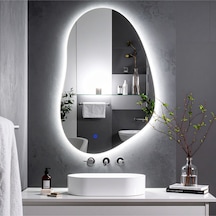 Nelyos Beyaz Led'li Lazer Kumlamalı Lavabo & Banyo Aynası Dokunmatik Sensörlü 70 X 45