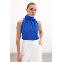 Sateen Kolsuz Salaş Bluz - Sax Mavi-131489 Sax Mavi