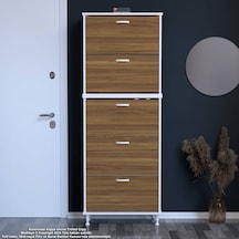 Modilayn Varbi Umay' 2 Li Antre Hol 72 X193x 25, 5 Cm Lik 5 Düşer Kapak 10 Göz Bölme Raflı Ayakkabılık Beyaz - Ceviz